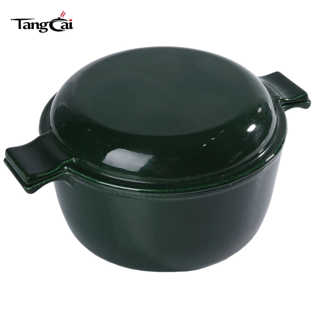 Dark Green Enameled Cast Iron Combo Cooker, Double Used Dutch Oven with Reversible Skillt Lid