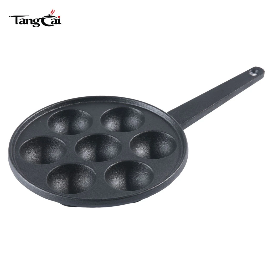 7-Hole Cast Iron Takoyaki Pan, Non-Stick Pre-Seasoned Grill Pan for Octopus Balls, Pancake Puffs
