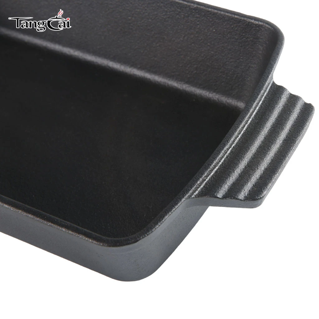 Pre-seasoned Cast Iron Roaster, Rectangular Deep Baking Dish for Casserole, Focaccia, Lasagna