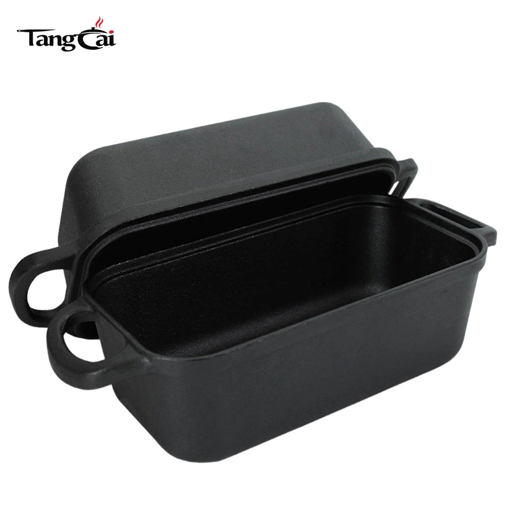 2 in 1 Rectangular Cast Iron Bread Loaf Pan with Lid, Multi-Use Combo Cooker for Baking Bread 9x5 Inch