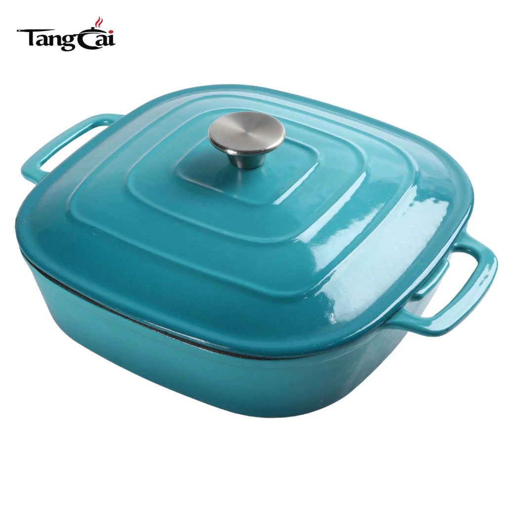 OEM Cookware Manufacturer Custom Square Shape Enameled Cast Iron Dutch Oven with Lid for Baking,Braising,Stewing,Roasting