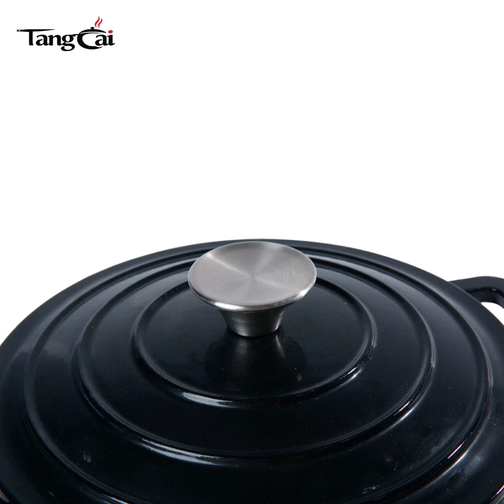 Small Matte Black Shallow Enameled Cast Iron Dutch Oven, Mini Seafood Casserole Pan with Lid