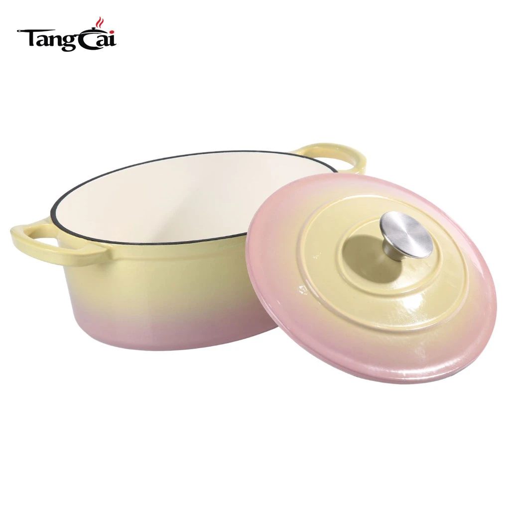 All In One Cookware 6.5QT Oval Enameled Cast Iron Dutch Oven - Oval Large Soup Pot with Lid for Home Kitchen and Catering