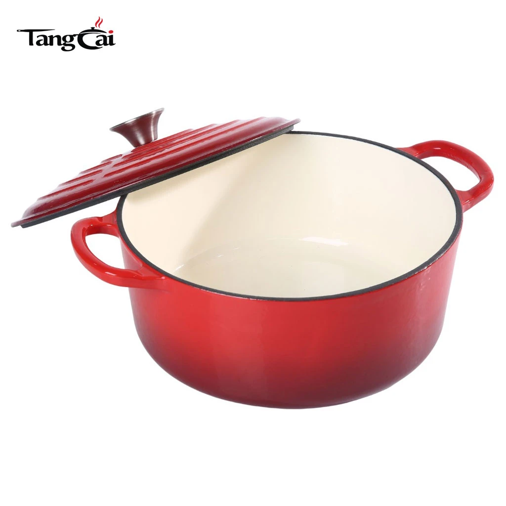 Custom Le Creuset Style 5.5QT Gradient Red Enameled Cast Iron Signature Round Dutch Oven