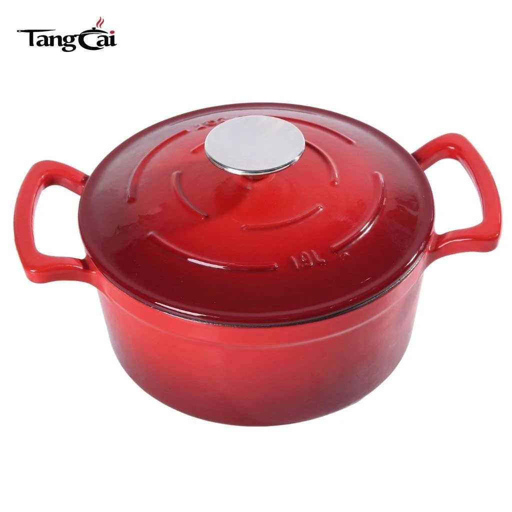 5.5QT Red Enameled Cast Iron Dutch Oven, Multi-function Cookware