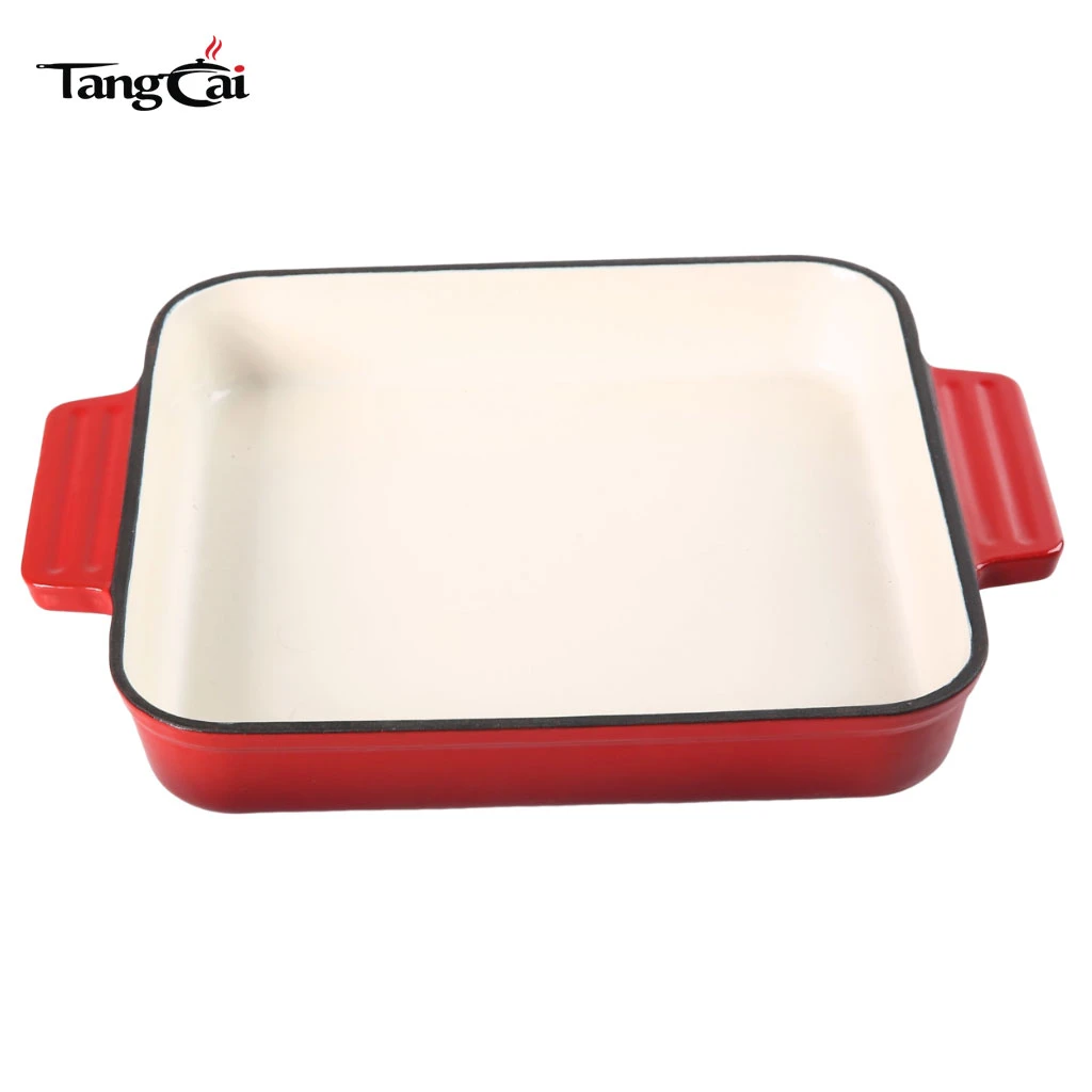 Red Enameled Cast Iron Roaster Pan | Rectangular Casserole Dish with Dual Side Handles