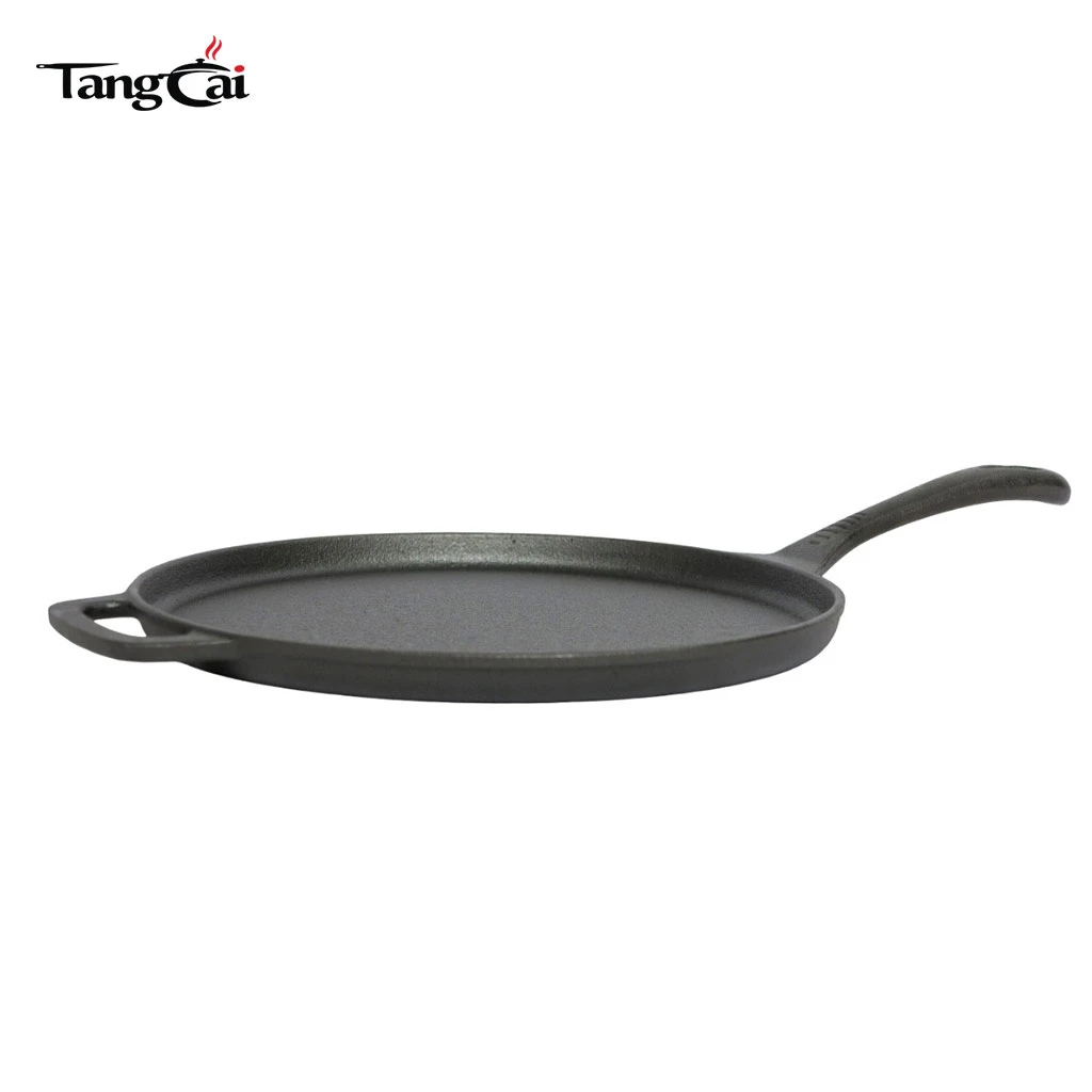 12Inch Pre-Seasoned Cast Iron Flat Griddle Pan, Round Crepe & Pizza Pan with Dual Handles, Cast Iron Tawa for Roti, Tortillas & Breakfast
