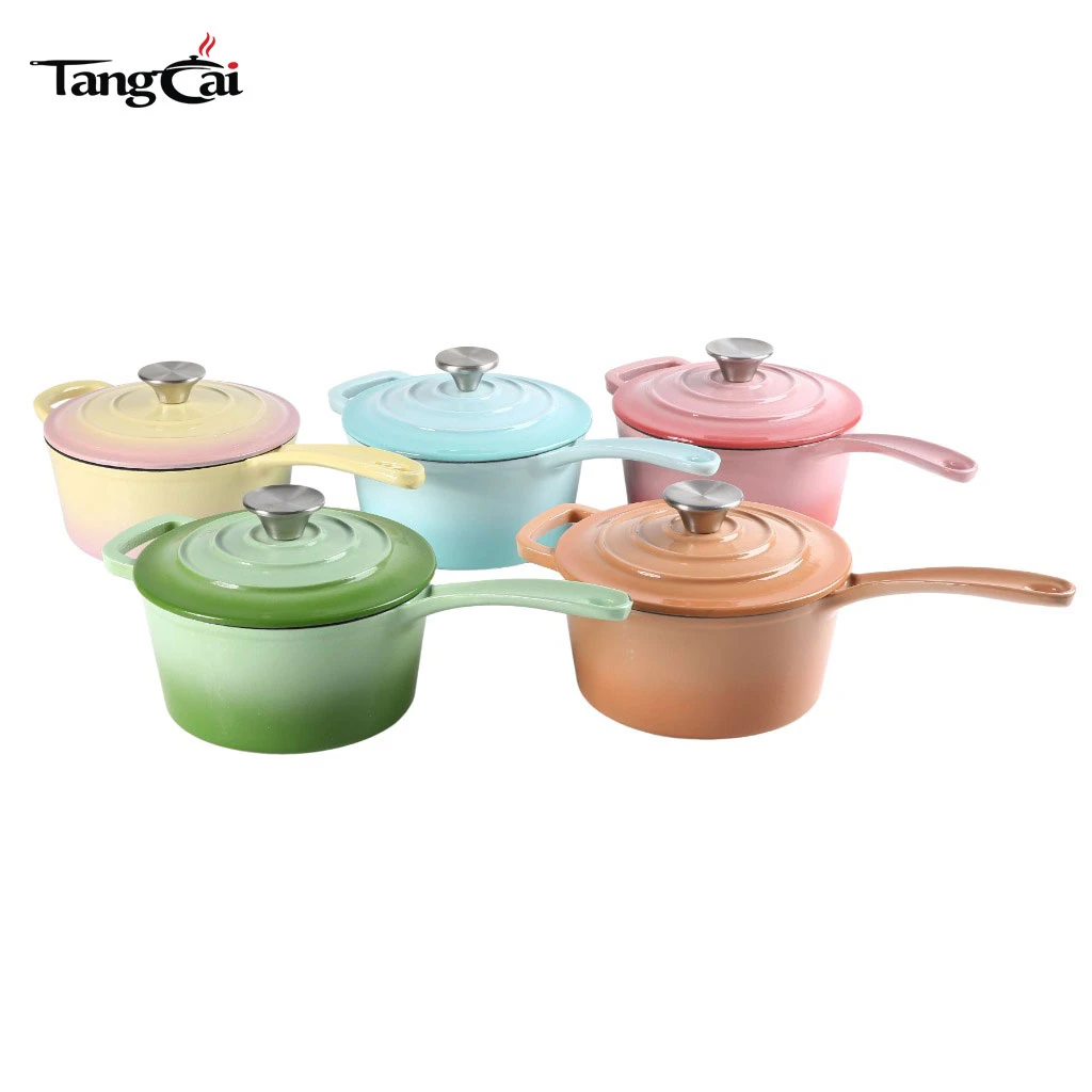 3.5Quart Enameled Cast Iron Saucepan with Lid Mini Deep Skillet Pan with Long Handle