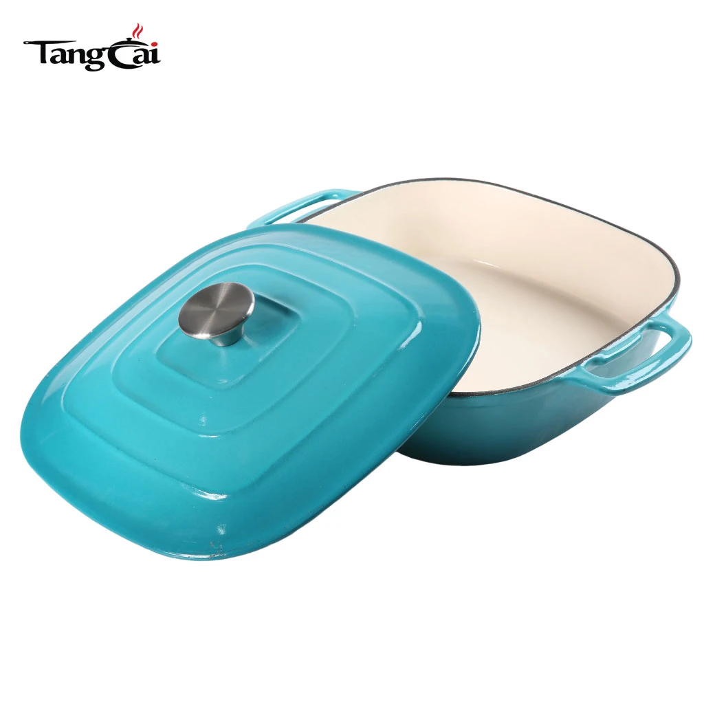 OEM Cookware Manufacturer Custom Square Shape Enameled Cast Iron Dutch Oven with Lid for Baking,Braising,Stewing,Roasting