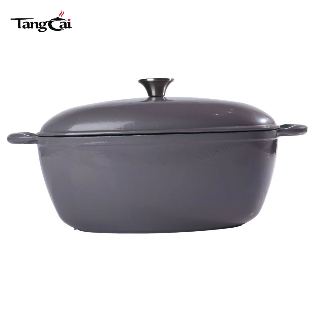 Extra Large Capacity Enameled Cast Iron Dutch Oven, Oversized Oval Big Casserole Pot with Thick Curved Loop Handles