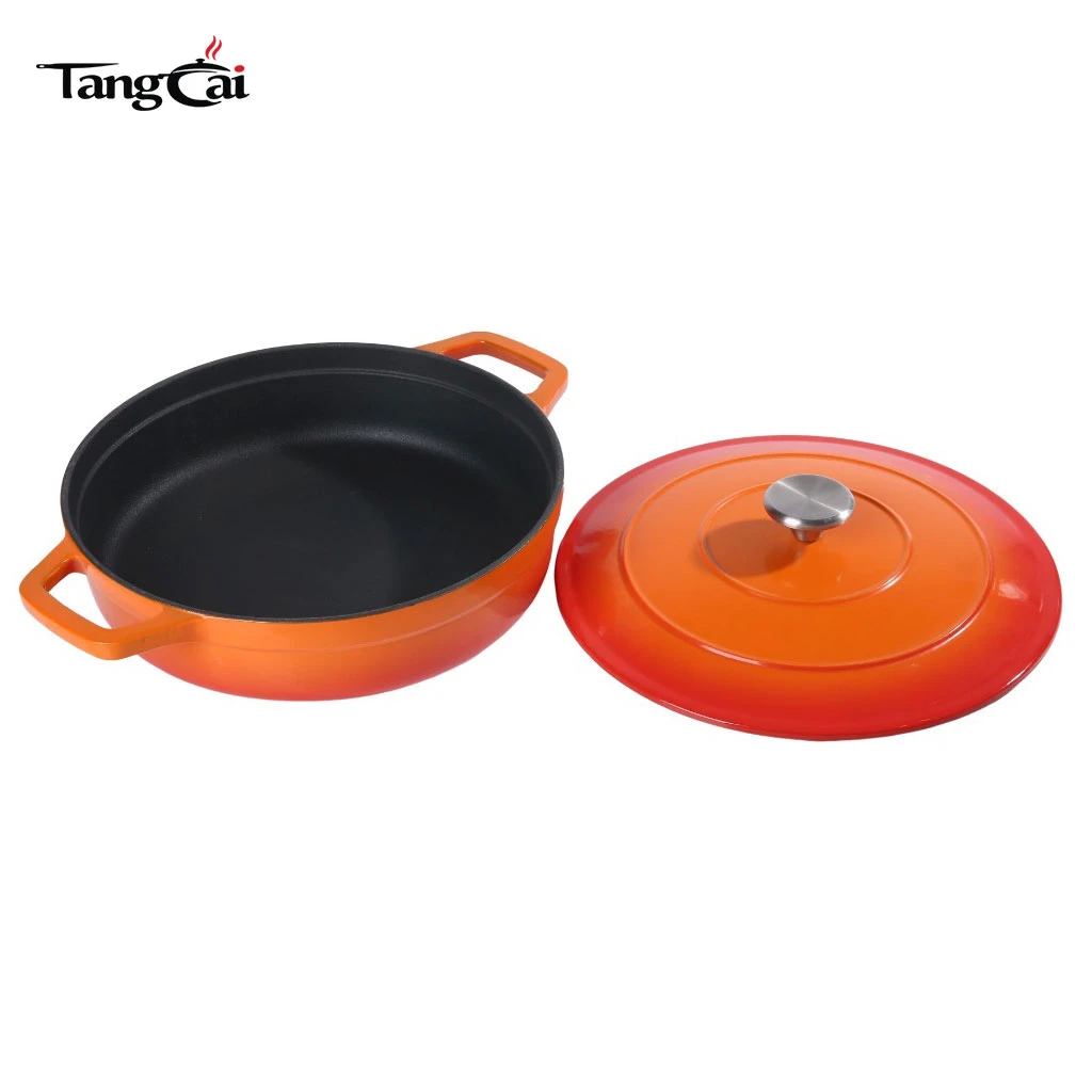 Modern 5QT Enameled Cast Iron Braiser Pan, Shallow Dutch Oven with Lid, Wide-Body Seafood Casserole Pot