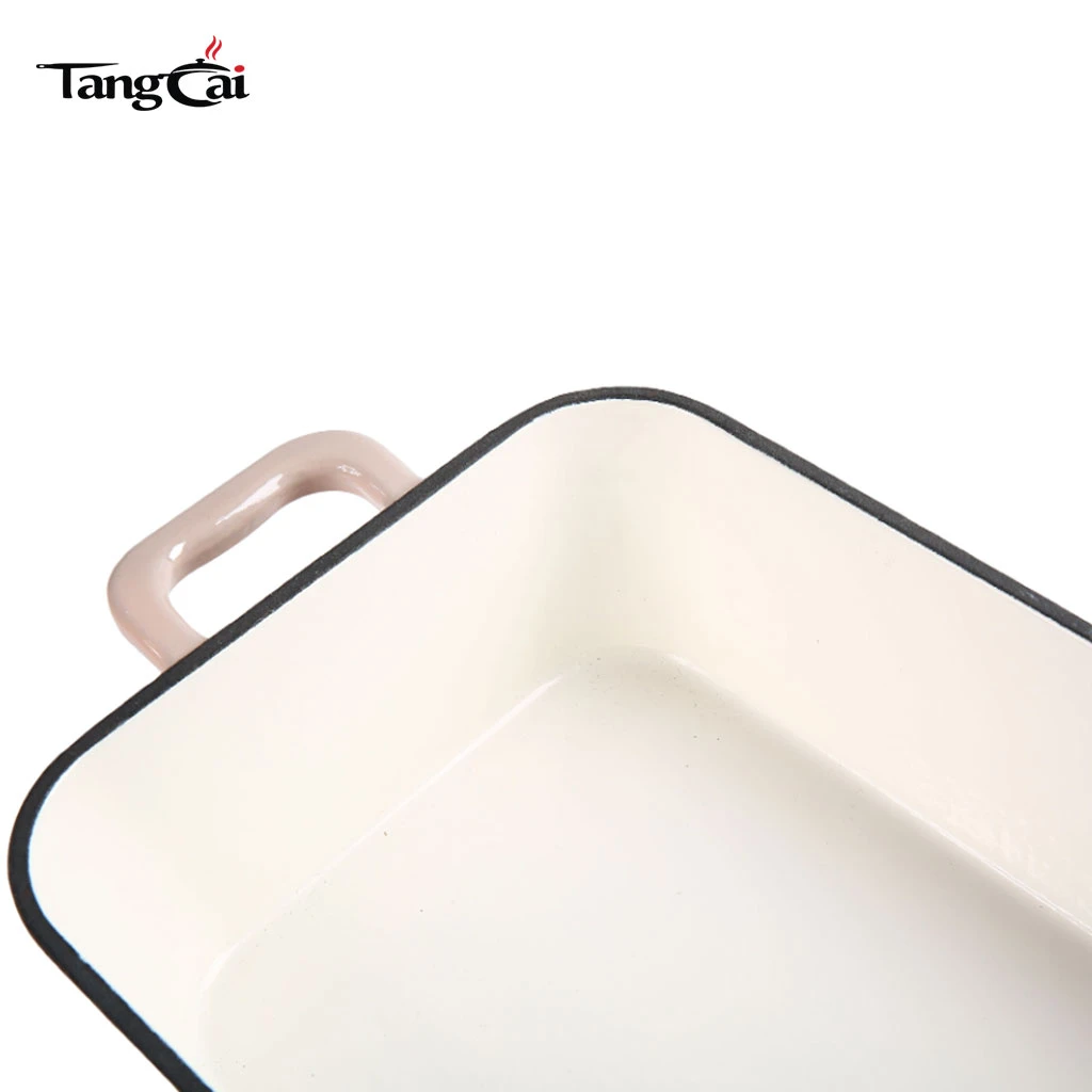 Rectangular Enameled Cast Iron Deep Roasting Pan - Heavy Duty Baking Tray Nonstick Durable Lasagna Pan