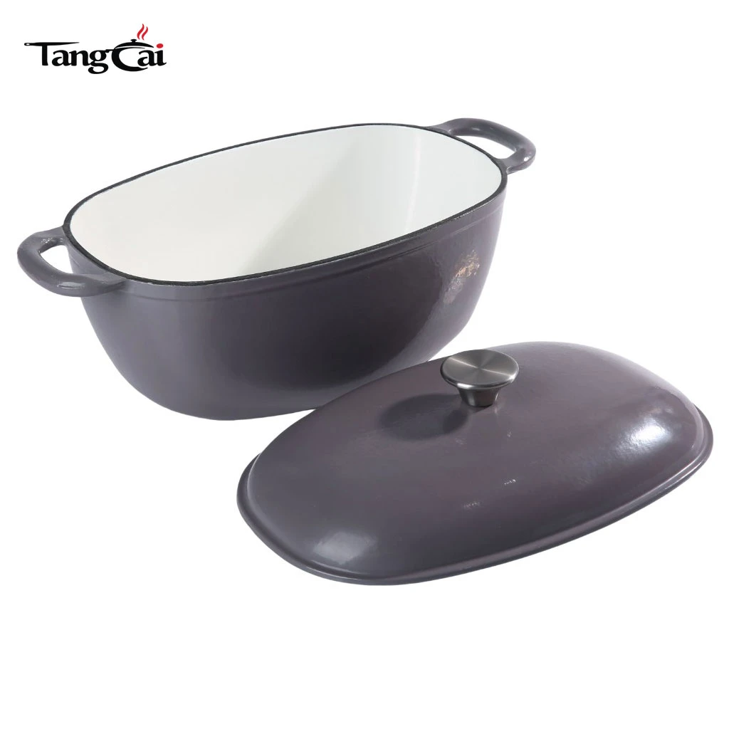 Extra Large Capacity Enameled Cast Iron Dutch Oven, Oversized Oval Big Casserole Pot with Thick Curved Loop Handles