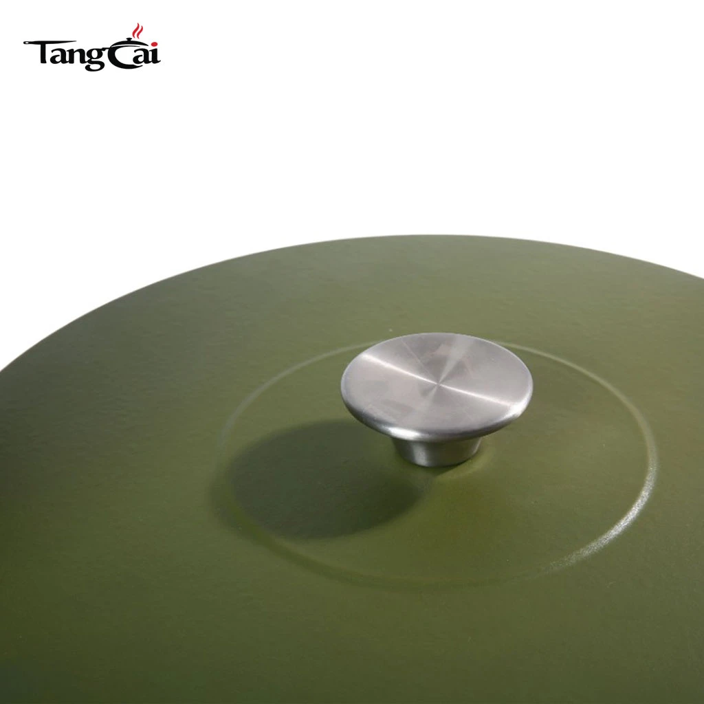 Custom 6.5QT Matte Dark Green Enamel Cast Iron Dutch Oven with Flat Lid