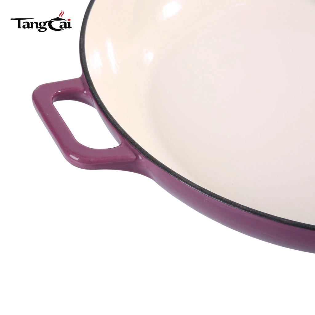 Grape Purple Enameled Cast Iron Shallow Dutch Oven, 3.8QT Multi-purpose Seafood Casserole Pan