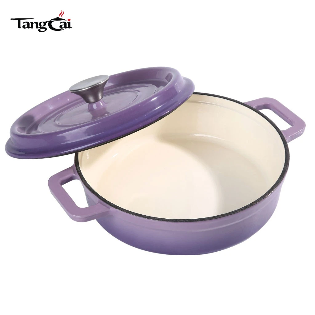 Mini Purple 3.5QT Shallow Enameled Cast Iron Dutch Oven, Small Individual Casserole Pot, Single-Serve Seafood Cookware