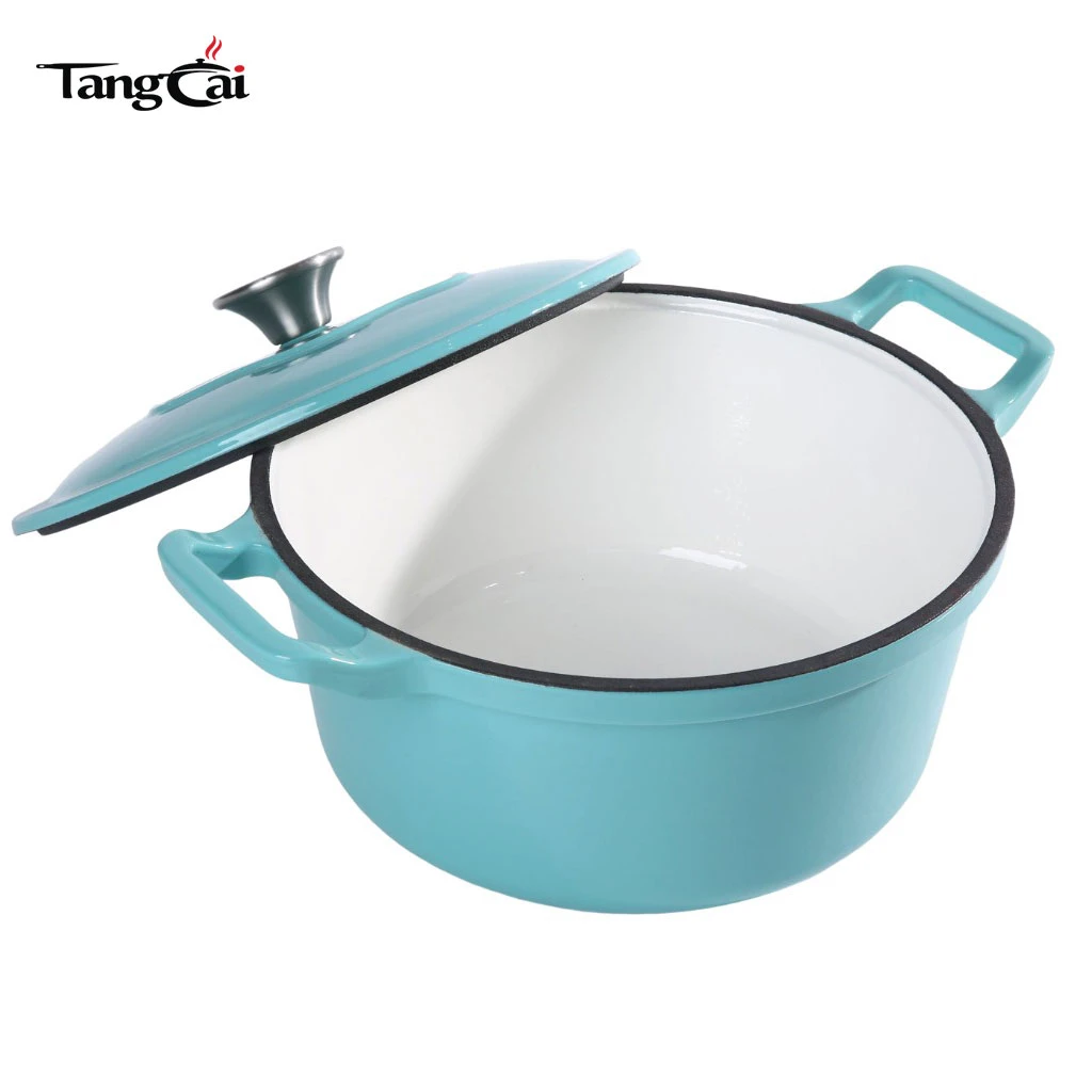 Classic 5QT Round Enameled Cast Iron Dutch Oven- Tiffany Blue Casserole Soup Pot for Sourdough Bread Baking