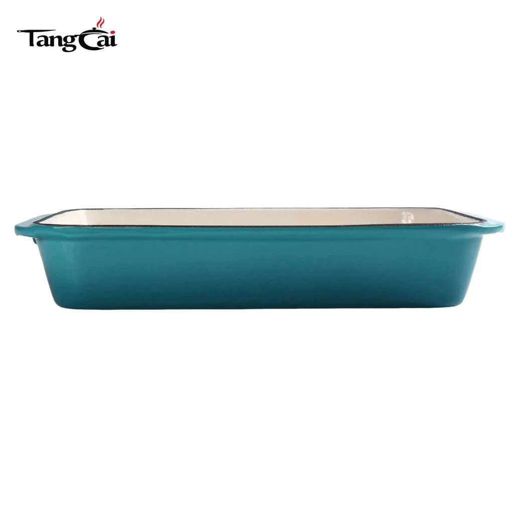 Custom Teal Color Enameled Cast Iron Roasting Pan - Rectangular Seafood Casserole Dish