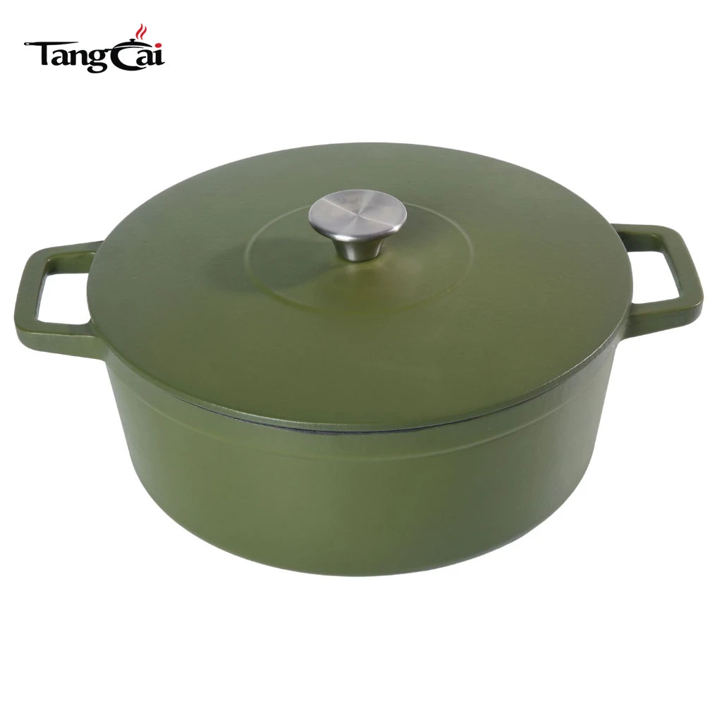 Custom 6.5QT Matte Dark Green Enamel Cast Iron Dutch Oven with Flat Lid
