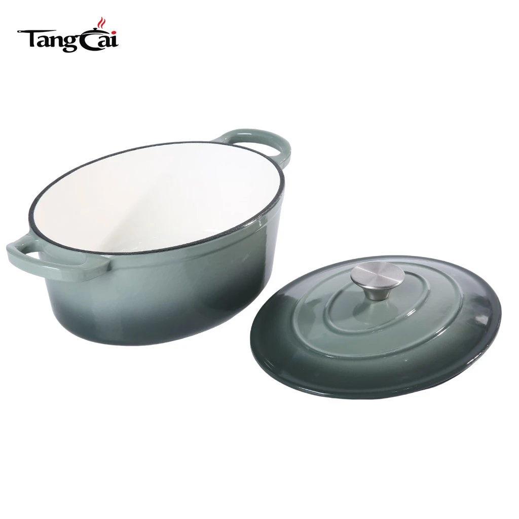 Large Capacity 6.5QT Oval Enamel Cast Iron Dutch Oven, Big Size Heavy-Duty Cooking Pot for Family Cooking