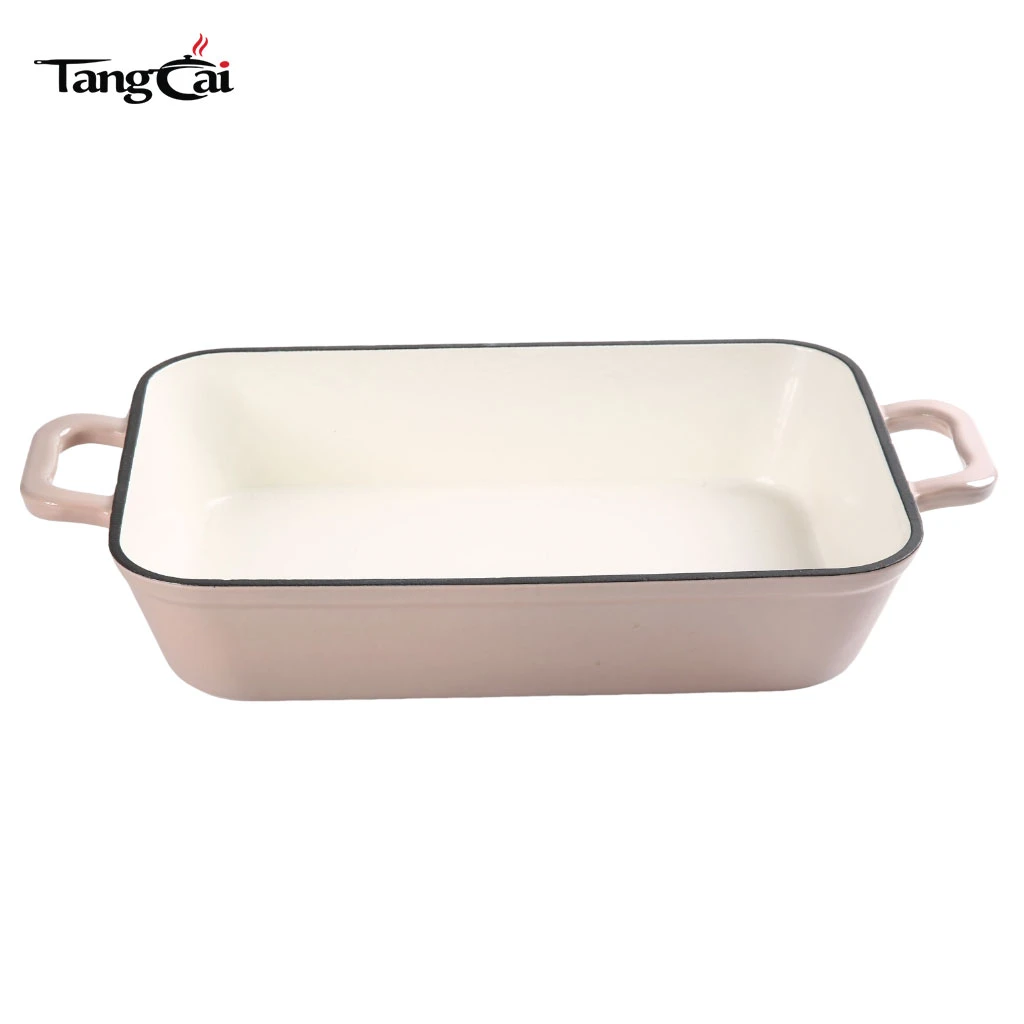 Rectangular Enameled Cast Iron Deep Roasting Pan - Heavy Duty Baking Tray Nonstick Durable Lasagna Pan
