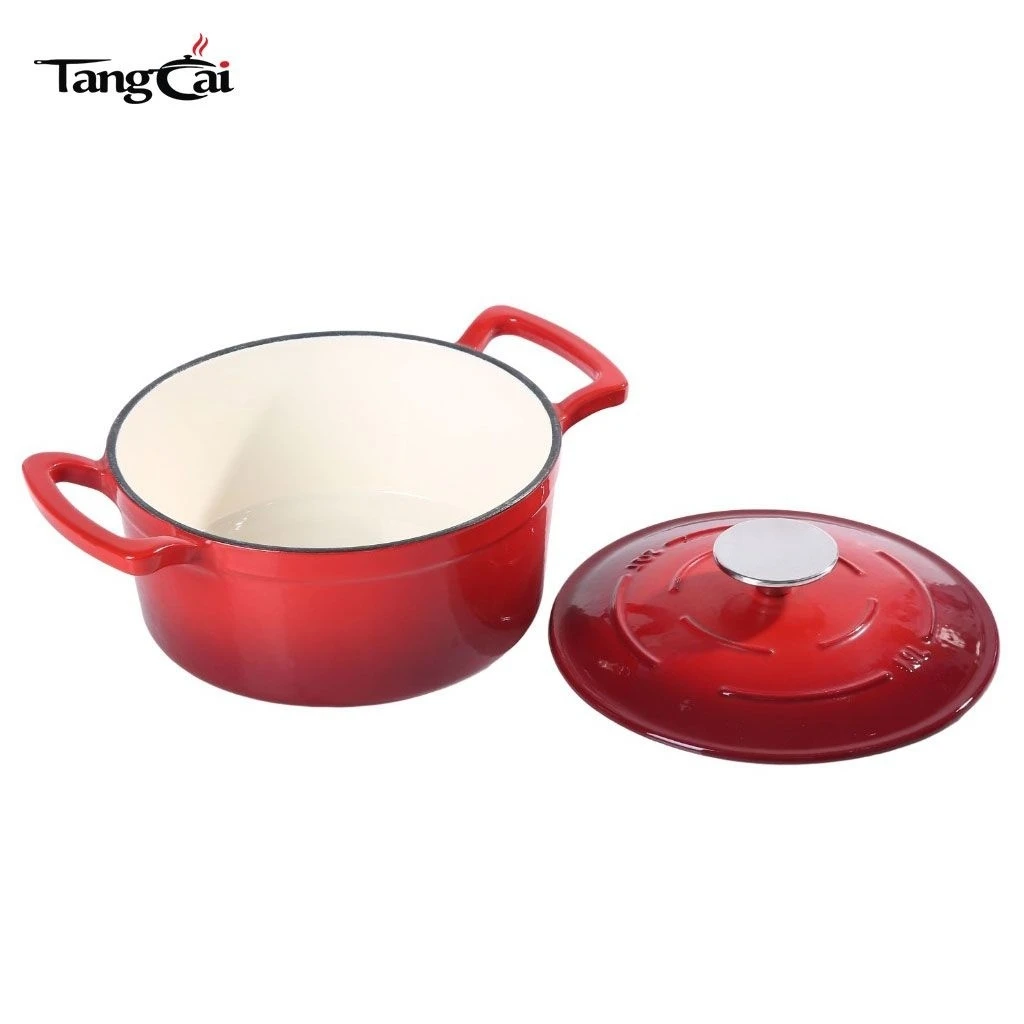 5.5QT Red Enameled Cast Iron Dutch Oven, Multi-function Cookware