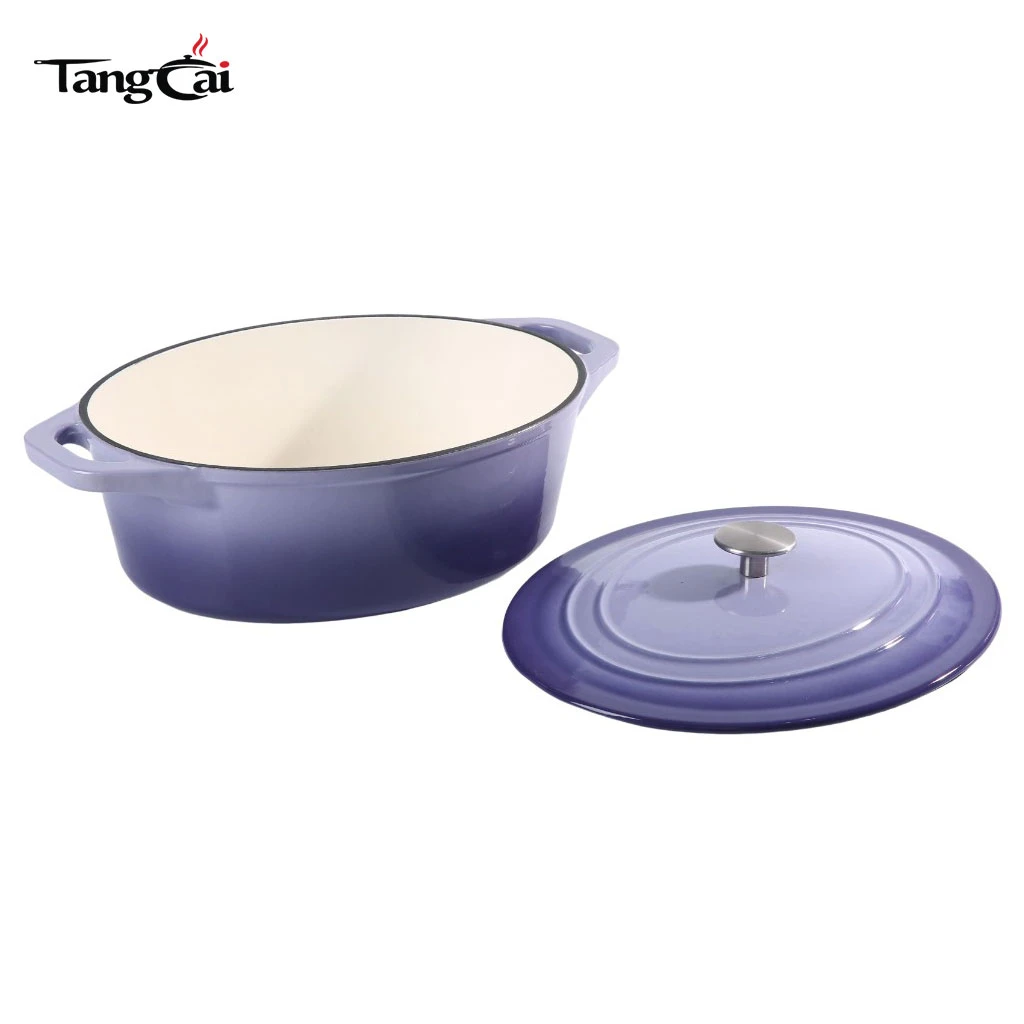 7Quart Purple Color Oval Enameled Cast Iron Dutch Oven, Family Size Casserole Soup Pot