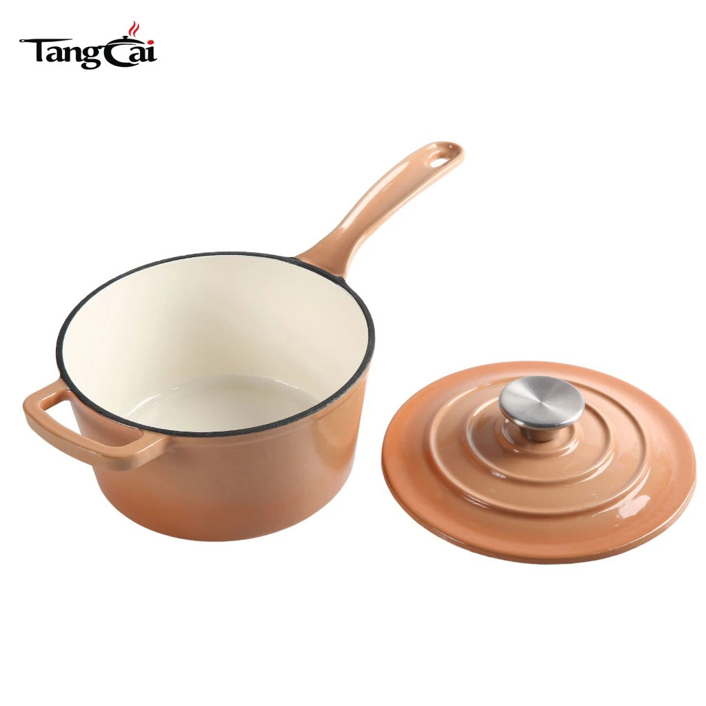 3.5Quart Enameled Cast Iron Saucepan with Lid Mini Deep Skillet Pan with Long Handle