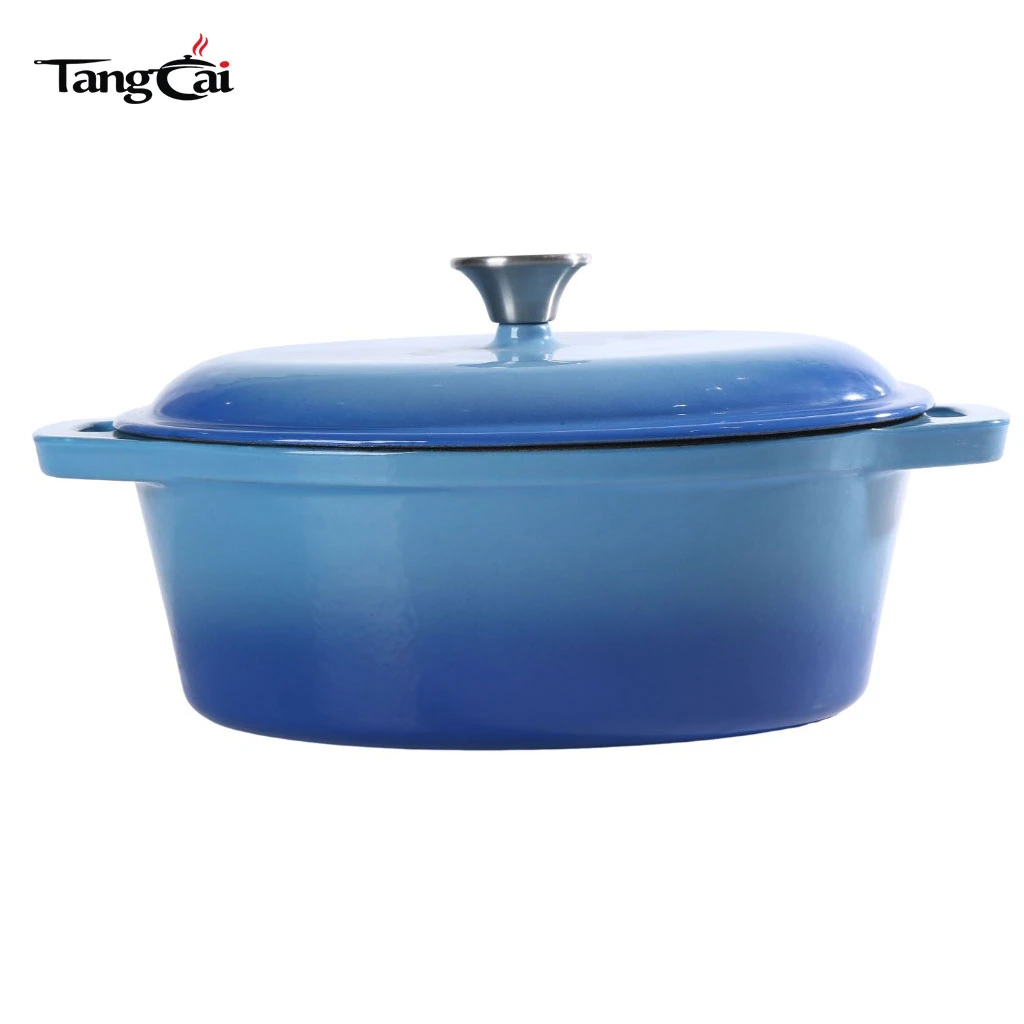 Oval Shape Large Capacity Enameled Cast Iron Dutch Oven with Lid, Big Size Casserole Pot for Slow Stewing