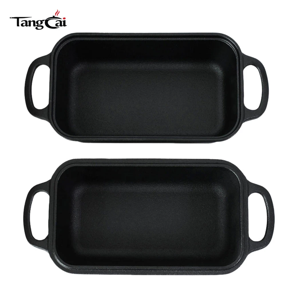2 in 1 Rectangular Cast Iron Bread Loaf Pan with Lid, Multi-Use Combo Cooker for Baking Bread 9x5 Inch