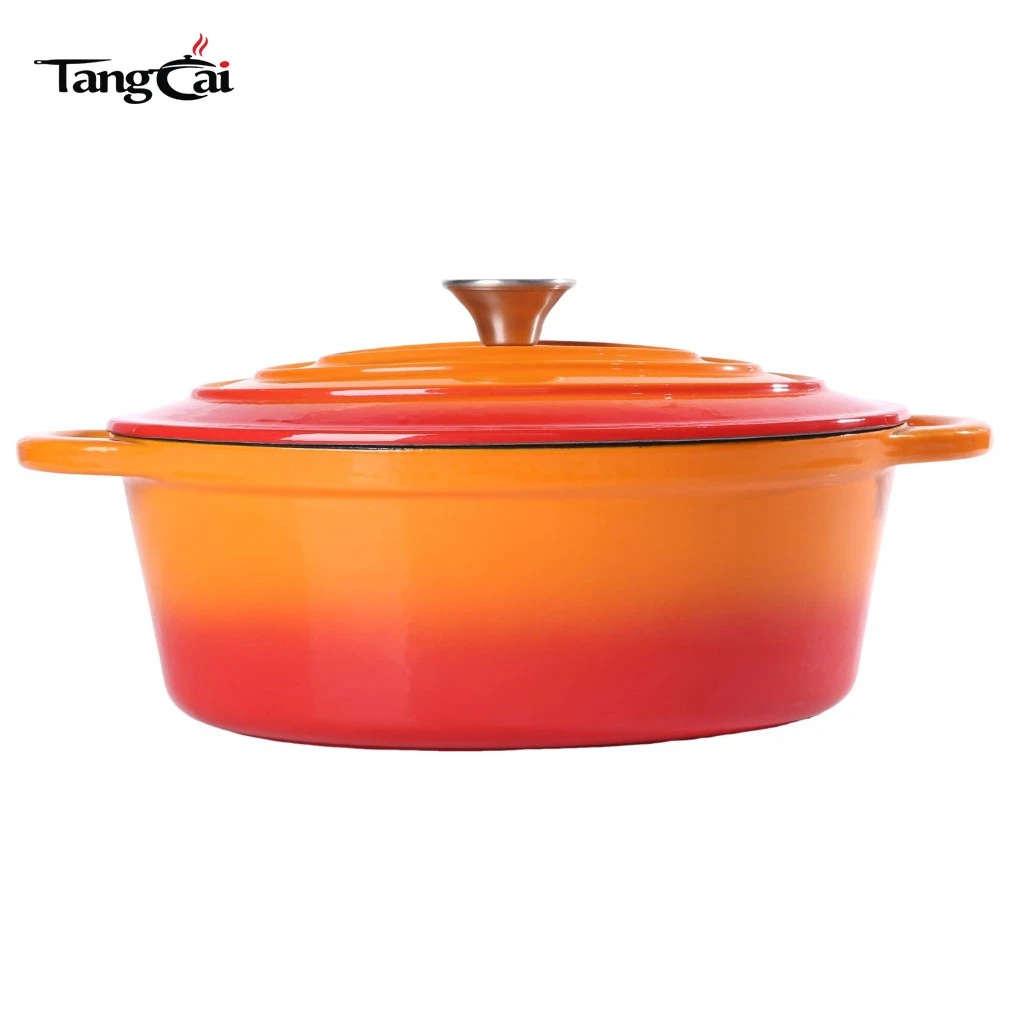 Classic Style Large 7 Quart Orange Oval Enameled Cast Iron Dutch Oven, Family Size Casserole Pot