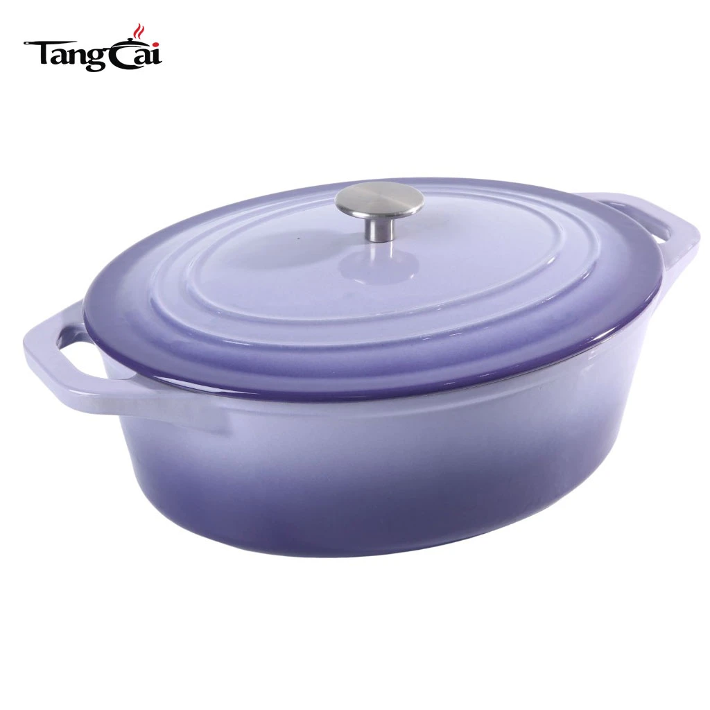 7Quart Purple Color Oval Enameled Cast Iron Dutch Oven, Family Size Casserole Soup Pot