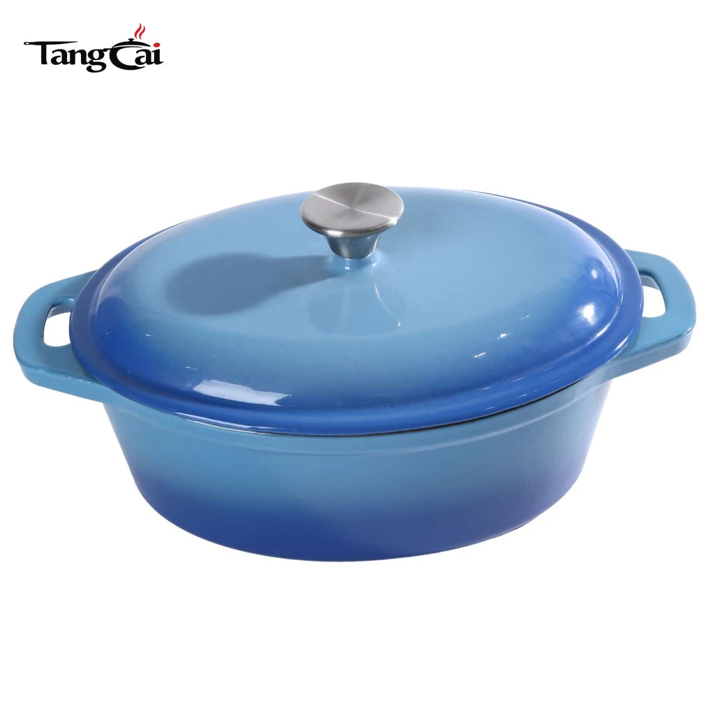 Oval Shape Large Capacity Enameled Cast Iron Dutch Oven with Lid, Big Size Casserole Pot for Slow Stewing