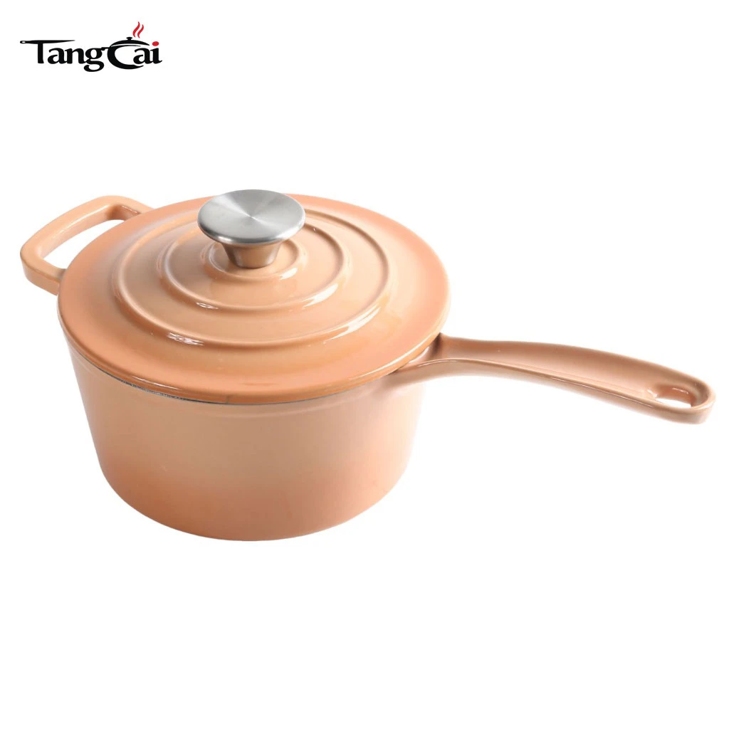 3.5Quart Enameled Cast Iron Saucepan with Lid Mini Deep Skillet Pan with Long Handle