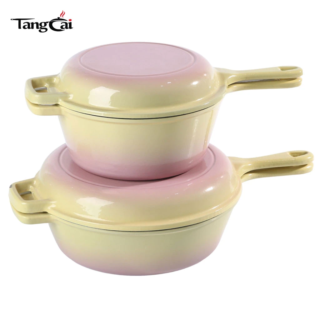Enameled Cast Iron 2-in-1 Multi Combo Cooker with Long Handle