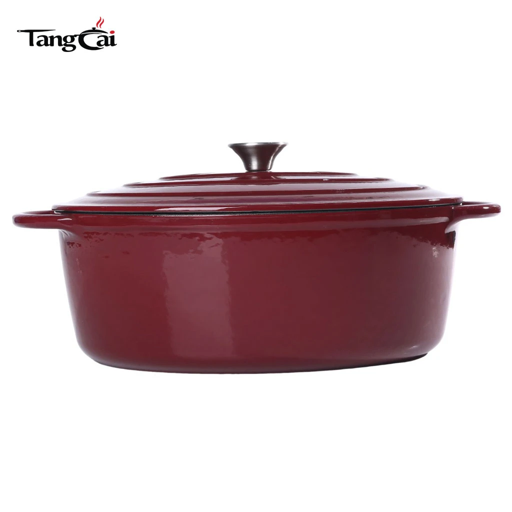Large 7Quart Oval Enameled Cast Iron Dutch Oven, Family Size Casserole Pot with Curved Loop Handles, Multi-use Cookware All Stovetop Workable