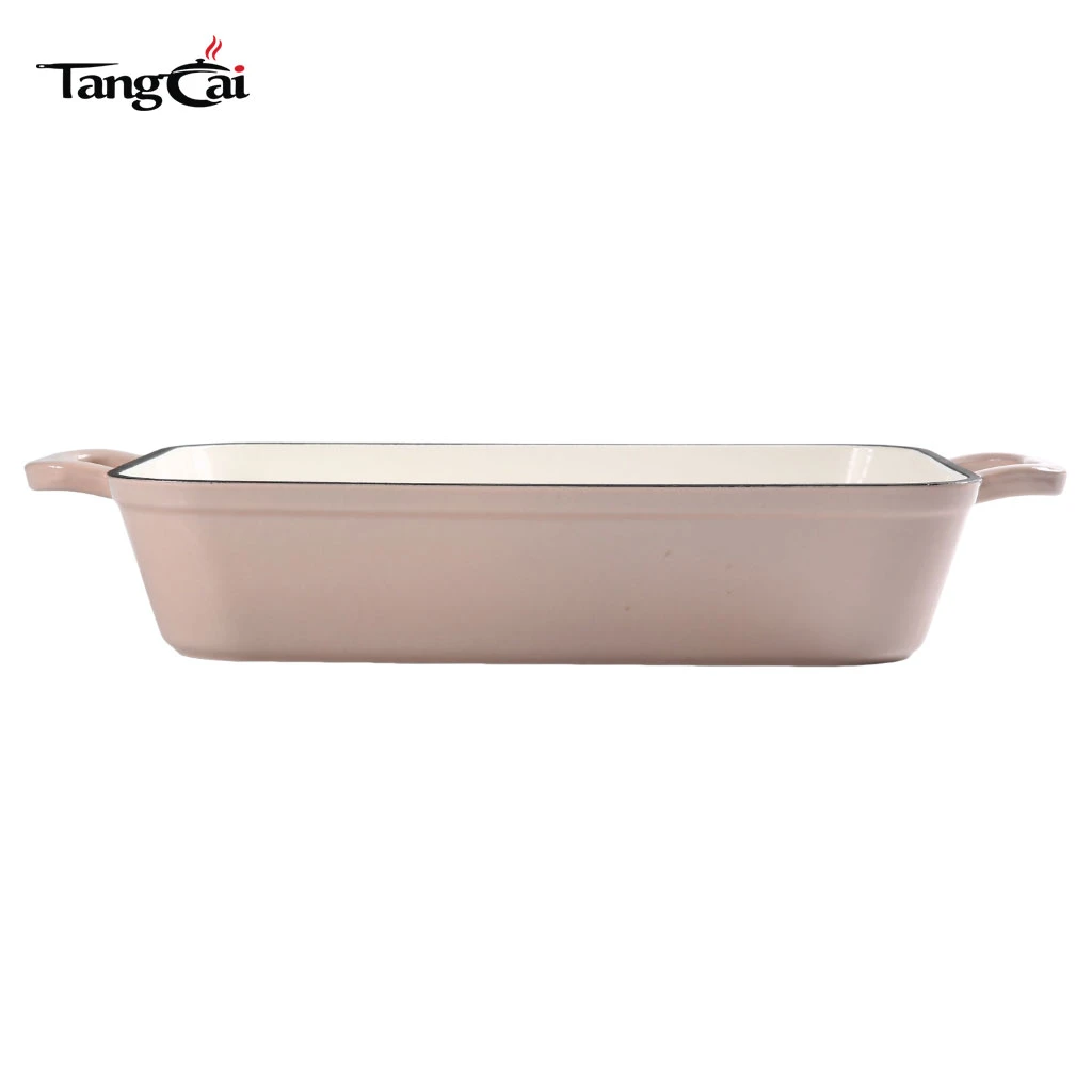 Rectangular Enameled Cast Iron Deep Roasting Pan - Heavy Duty Baking Tray Nonstick Durable Lasagna Pan