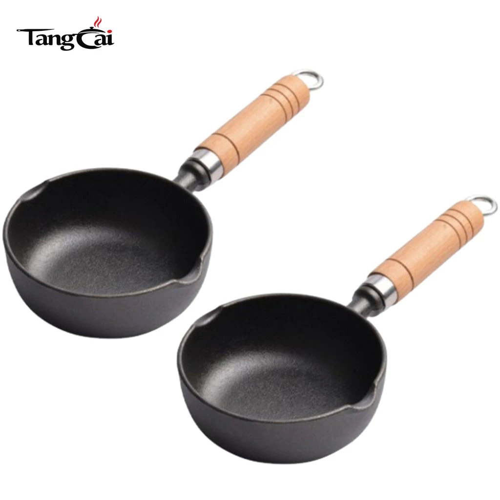 2Piece Mini Cast Iron Skillet Small Egg Frying Pan Melting Pot with Double Drip Spout
