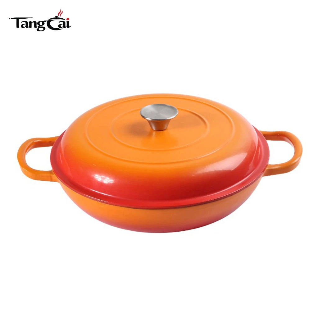 Enameled Cast Iron Dutch Oven Braiser, 3.8 Quart Shallow Enamel Skillet Pot with Lid