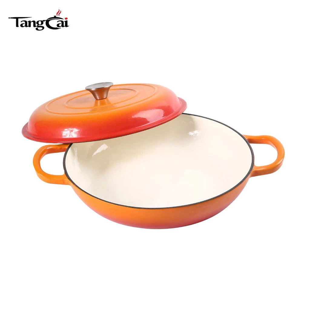 Enameled Cast Iron Dutch Oven Braiser, 3.8 Quart Shallow Enamel Skillet Pot with Lid