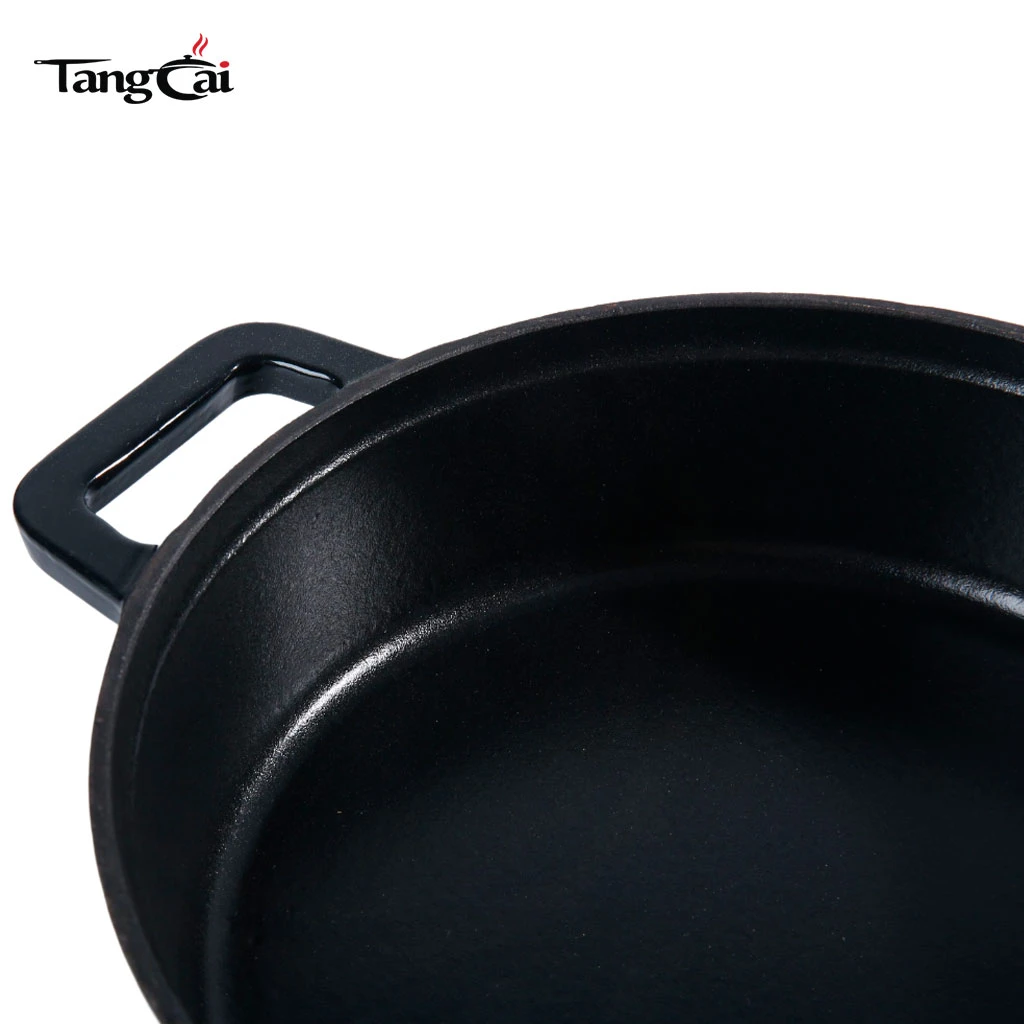 Small Matte Black Shallow Enameled Cast Iron Dutch Oven, Mini Seafood Casserole Pan with Lid