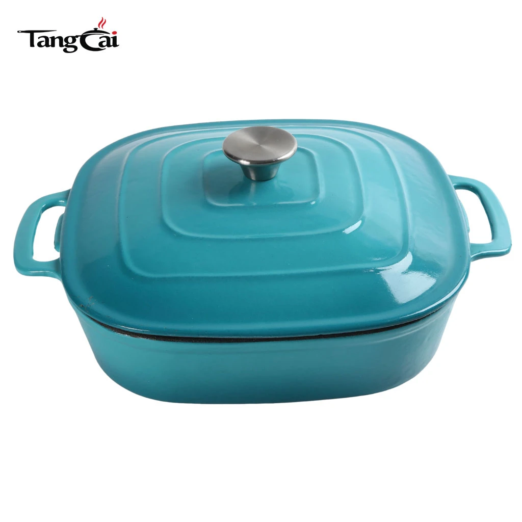 OEM Cookware Manufacturer Custom Square Shape Enameled Cast Iron Dutch Oven with Lid for Baking,Braising,Stewing,Roasting