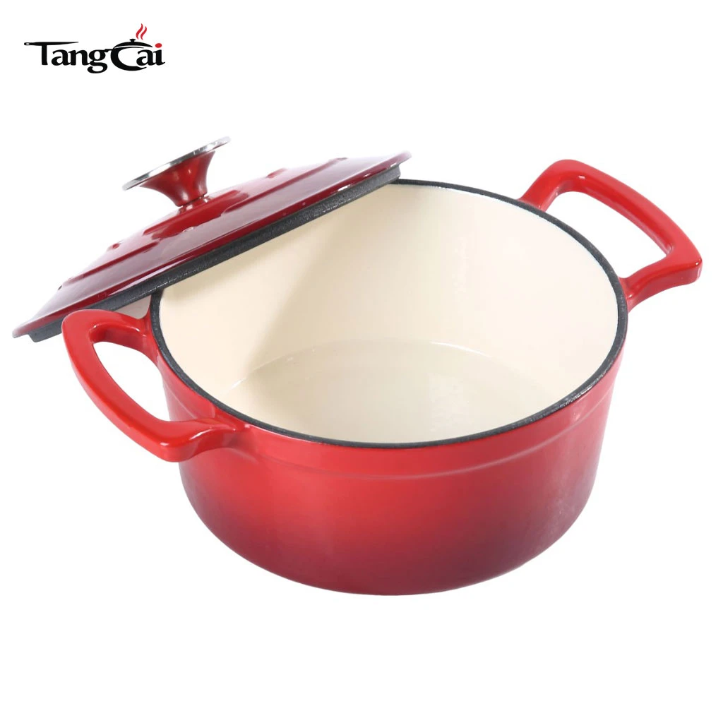 5.5QT Red Enameled Cast Iron Dutch Oven, Multi-function Cookware