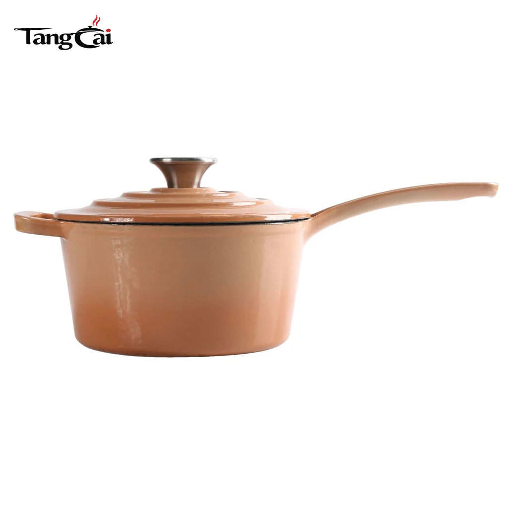 3.5Quart Enameled Cast Iron Saucepan with Lid Mini Deep Skillet Pan with Long Handle