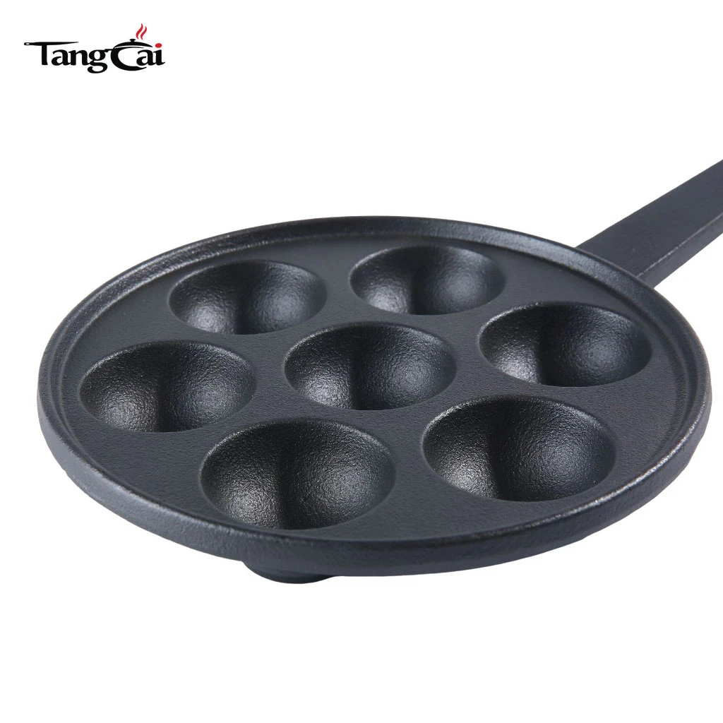7-Hole Cast Iron Takoyaki Pan, Non-Stick Pre-Seasoned Grill Pan for Octopus Balls, Pancake Puffs