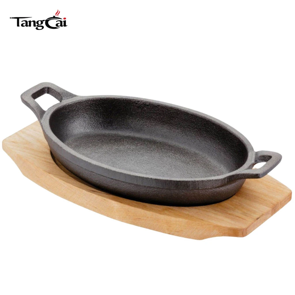 6 Pack 4.7 x 8.8 Inch Mini Cast Iron Skillet Set - Small Cast Iron Oval Serving Sizzling Plate Set