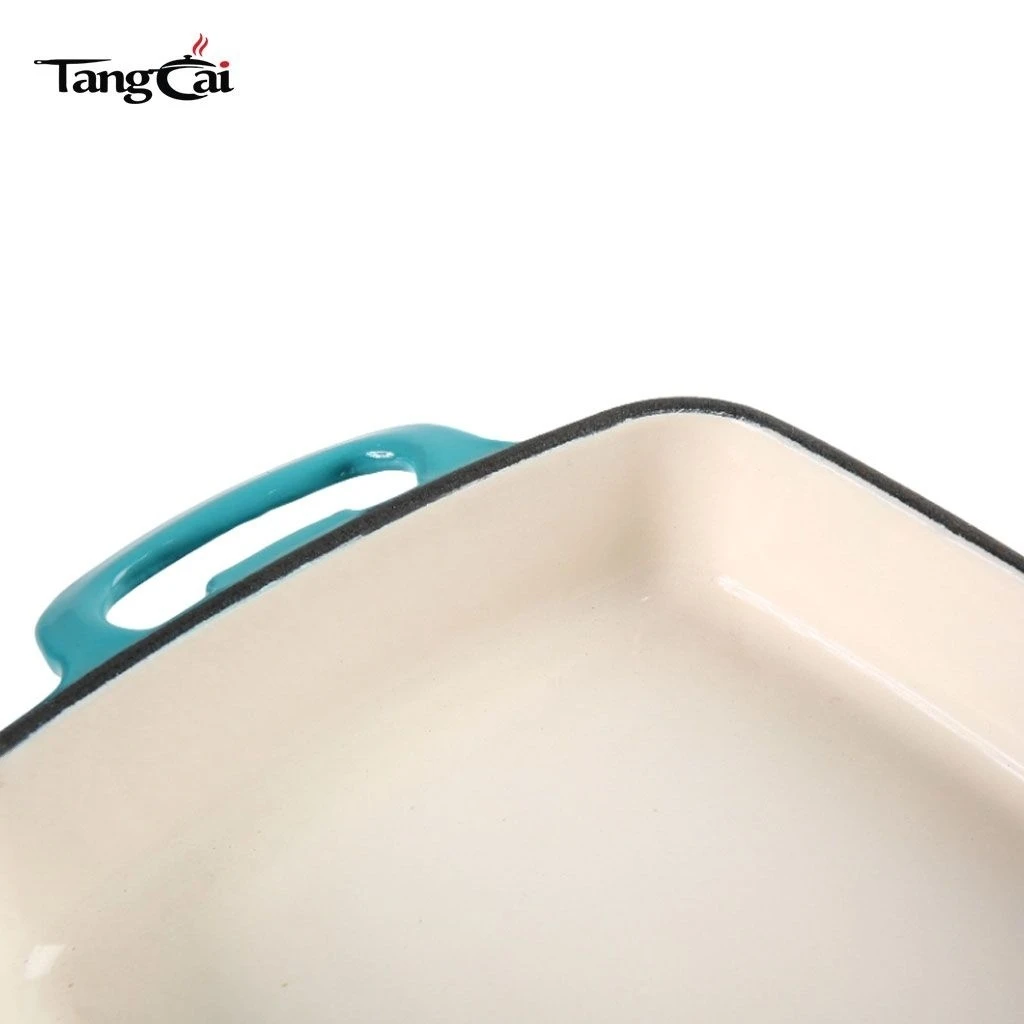 OEM Enameled Cast Iron Roaster Pan, Rectangular Casserole Dish with Hollow Loop Handles