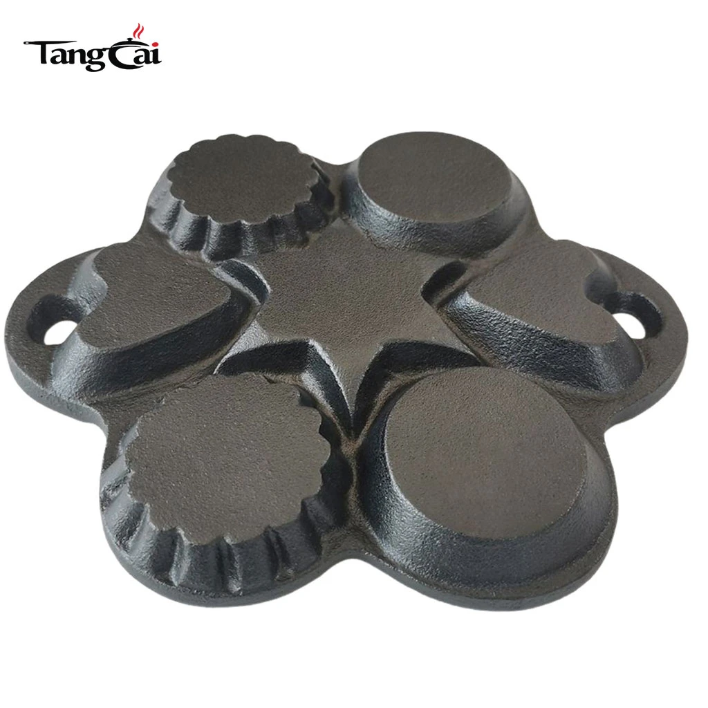Custom Multi-Shape Cast Iron Baking Pan, 6-Cup Pre-Seasoned Mold with Star, Heart & Round Wells for Muffins, Cookies & Pancakes