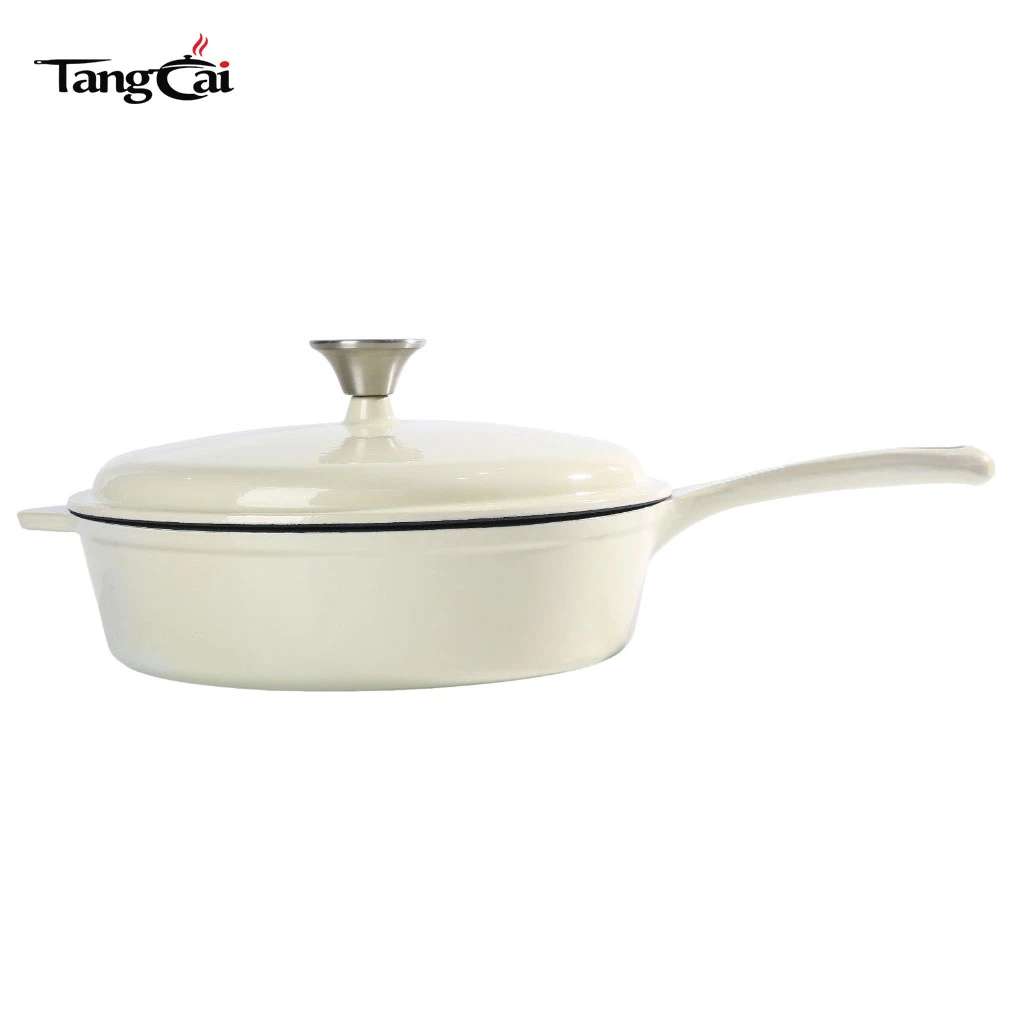 OEM Cream White Enameled Cast Iron Saucepan | Multi-purpose Large Deep Frying Pan
