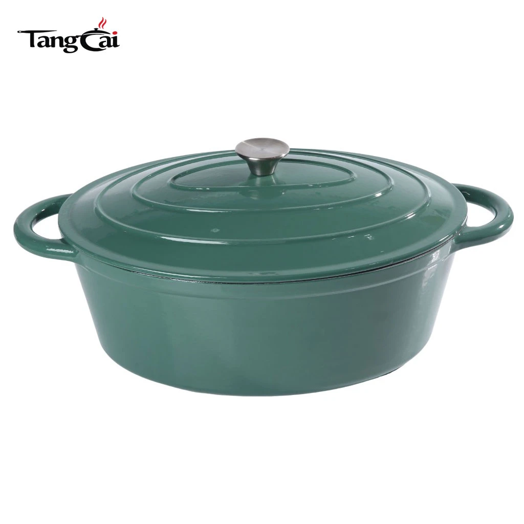 Large 7 Quart Enameled Cast Iron Oval Dutch Oven with Lid